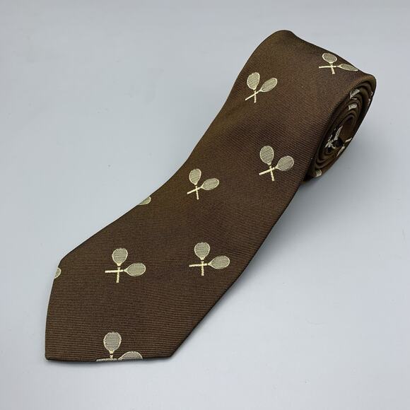 Robert Talbott Necktie Vintage Brown Beige English Repp Silk Dacron Tennis Tie - Picture 1 of 5